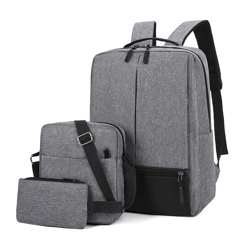 Three-piece Men's Backpack Computer Bag-Black/Gray