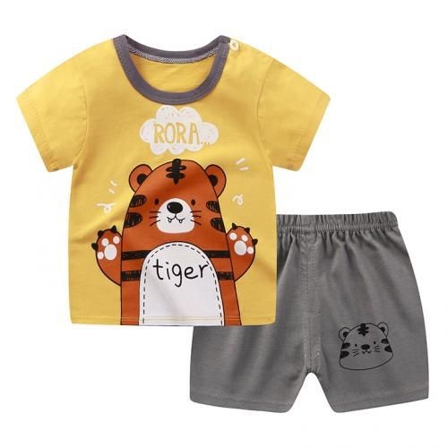 Boys Girls Baby Clothes Kids Short Sleeve Pants Set - Tiger Pattern