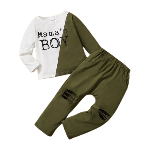 MAMA'S BOY 1-6Y Kid Boys Clothes Set Long Sleeve Shirt With Ripped Holes Pants