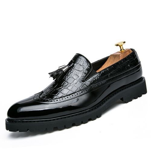 Men Glossy Tassel Brogue Leather Shoes Loafers & Slip-ons Formal Corporate Black
