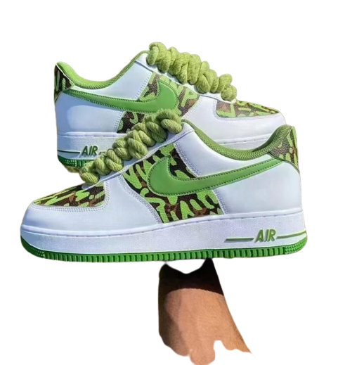white air force with a green color on the sole