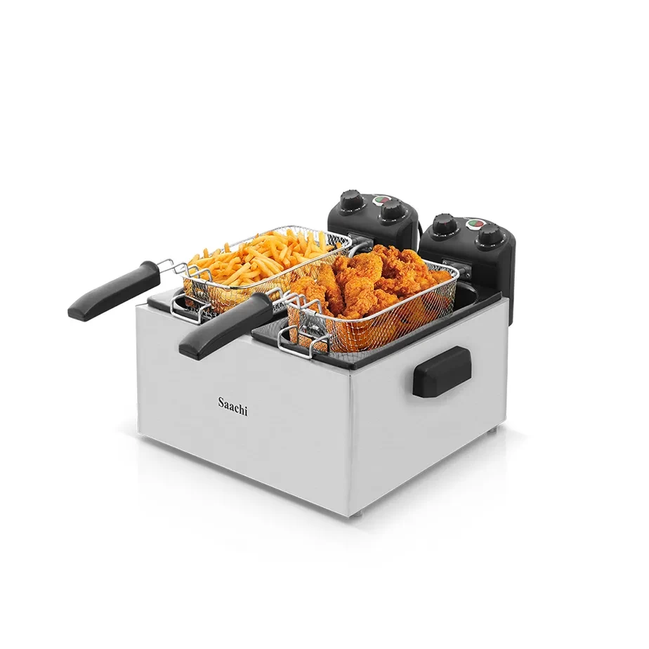 SAACHI Electric Deep Fryer with 2 basket and Lid Stainless Steel-6 Litres