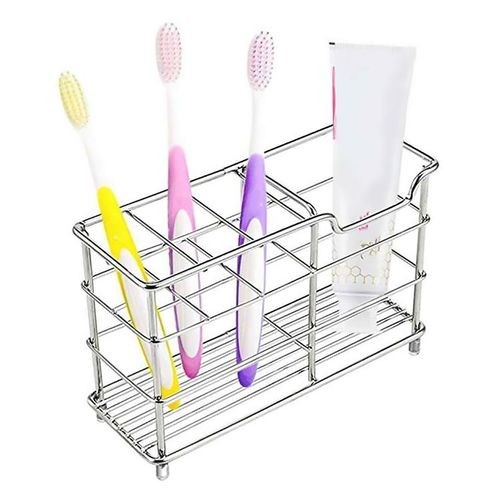 Stainless Steel Toothbrush Toothpaste Rack Plaid Pen Holder Storage