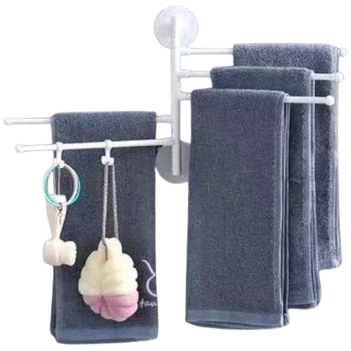 Wall Mount Bath Towel Holder Swing Out Rack 5-Bar Folding Hanger Stand, White.