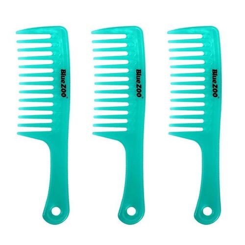 3Pcs Heat-resistant Wide Tooth Comb With Handle Detangling Blue