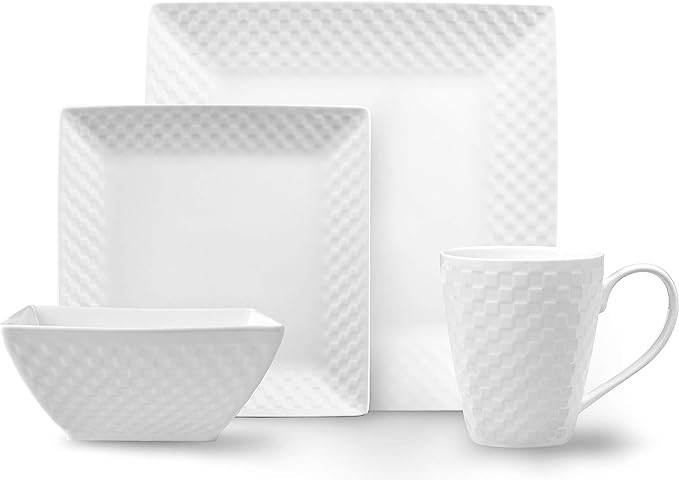 Elegant White Square Dinnerware Set: 32-Piece Collection