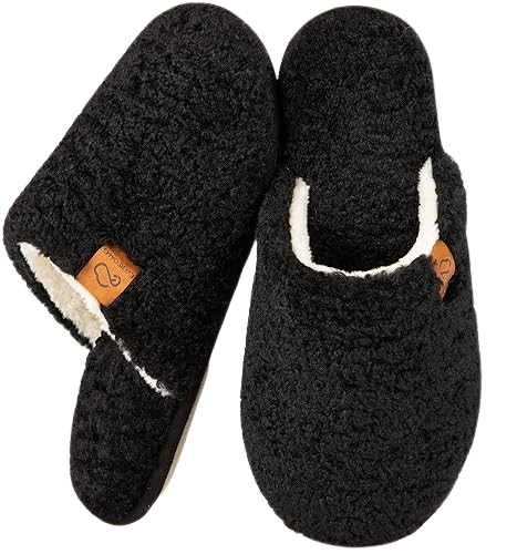 EverFoams Women's Fuzzy Wool-Like Memory Foam Slip on House Slippers Cozy Soft Indoor Outdoor Ladies Home Shoes