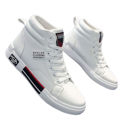 2021 Men's PU Leather Cool High-top Sneakers Shoes-white