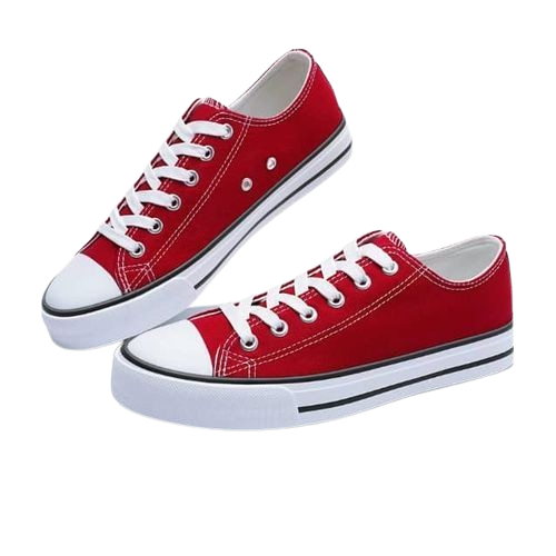 Red And White LaceUp Casual Unisex Canvas Sneakers