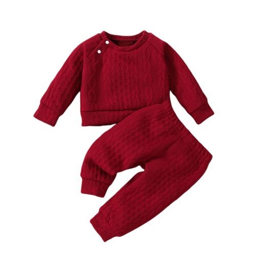 Baby Girls Autumn Winter Twist Knitting Long Sleeve Sweatshirt -Red
