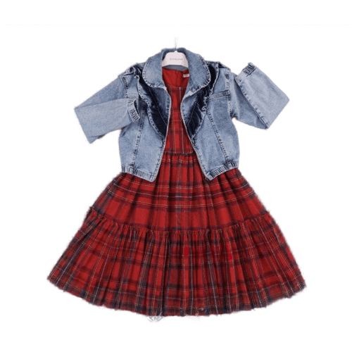 2 in 1 Girls Special Occasion Dress + A Jean Coat - Red