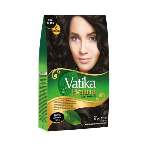 Vatika Henna Hair Colour (Rich Black) 6 Sachets, 60g (UK Origin)