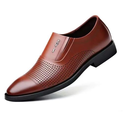 (Brown Summer)Qmaigie Dress Shoes Men 2022 Summer Formal Shoes Men Shoe Leather Mens Wedding Shoes Brown Black Elevator Oxfords Big Size 47 48 JIN