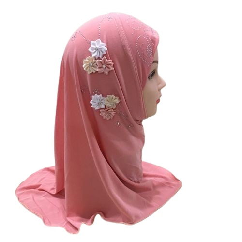 Big Beautiful Baby Girl Al Amira Hijab With Flowers Fit 2-6 Years Old Muslim Kids Instant Pull On Islamic Scarf Headscarf-pink