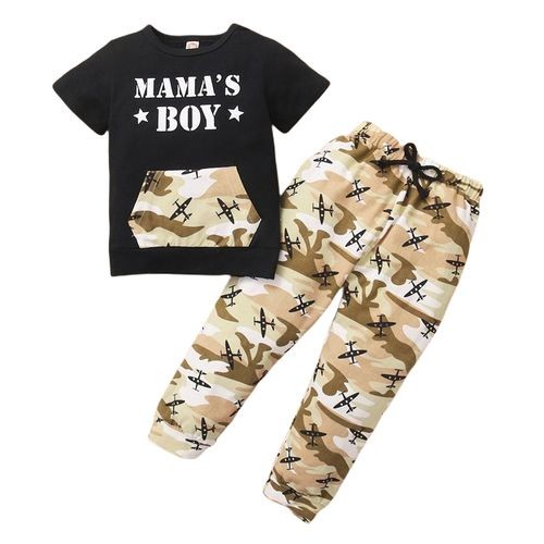 MAMA'S BOY 1-4Y Kid Boys Outfit Set Short Sleeve T-shirt Camou Long Pants