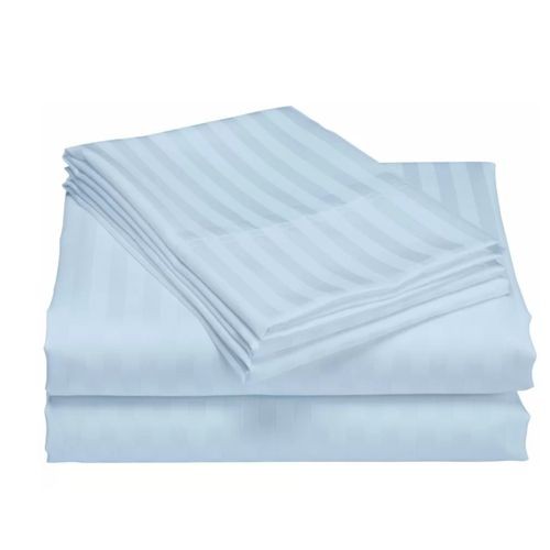 5*6 Strips Double Cotton-Satin Bed sheets. - Light Blue