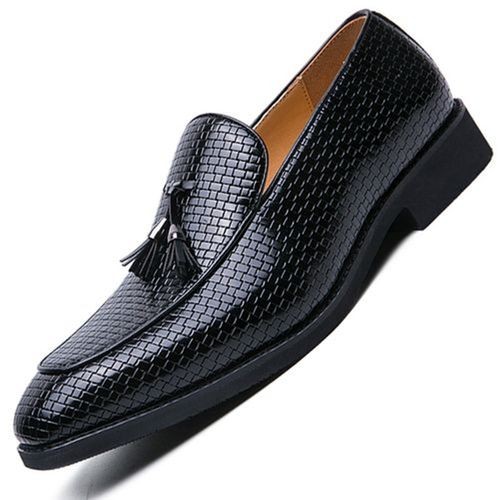 Men's Italian Loafer Oxford Bright Plaid Fringed Leather Shoes Business Black