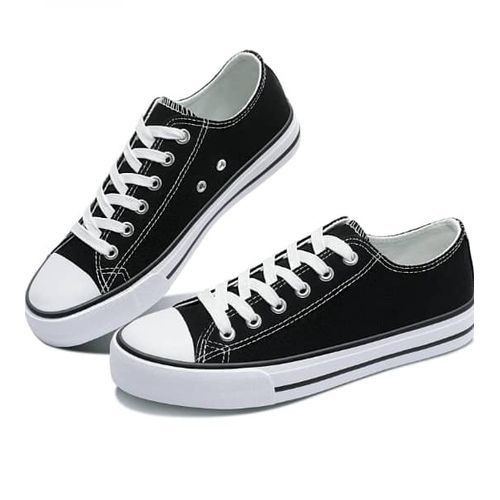Black And White LaceUp Casual Unisex Canvas Sneakers