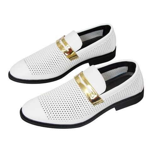 Men's Casual Oxfords Hollow Out Pu Leather Loafers Breathable Shoes Wedding Gentle White