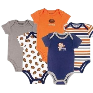 5 Pack Newborn Baby Boy Short Sleeve Bodysuits - Various Designs